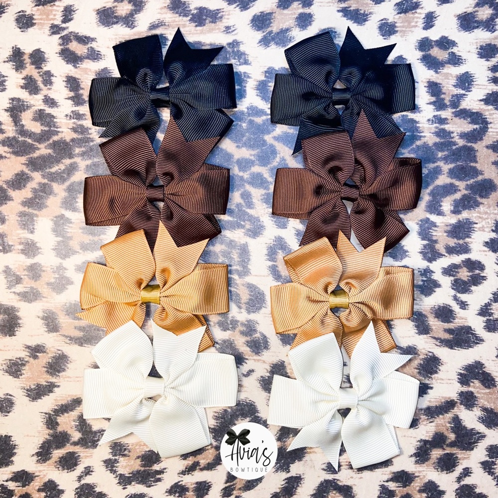 Neutral girl hair bows  - black, tan, ivory, brown